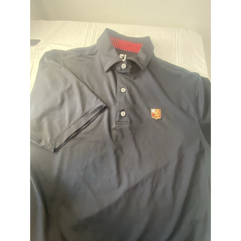 Men's Foot Joy Black‎ Crested Logo 3-Button Polo Shirt-Size S- Very Classic